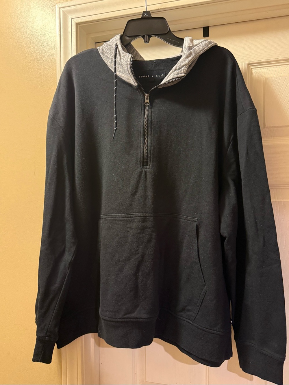 Men's Black Half-Zip Hoodie with Gray Lined Hood by Edgar + Ash